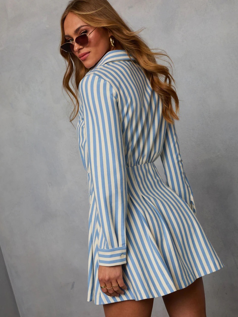 English Factory Blue and White Striped Shirt Dress - Picture 4 of 8